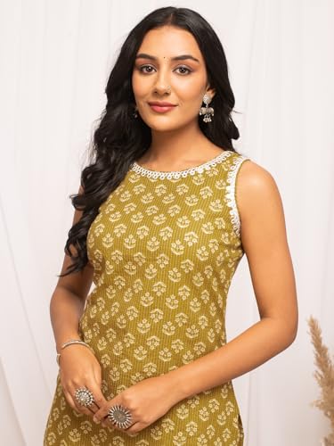 Image of FIORRA Womens Cotton Straight Fit Floral Printed Kurta