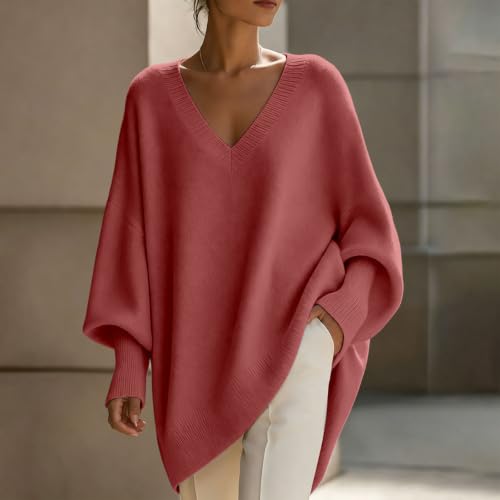 Womens 100% Cotton Sweater Fall Teacher Outfits 2026 Womens V Neck Poncho Sweater Oversized Batwing Daily Travel Fall Winter Top Dressly Capsule Wardrobe for Women Over 60 Suéter para El Frio - image 2
