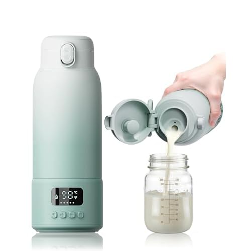 Portable Bottle Warmer Extended Battery Life – Dual Heating Modes for Breast Milk & Water, 17 Ounces, Fast Heating, Ideal for Travel, Outdoor, Baby Shower, Green