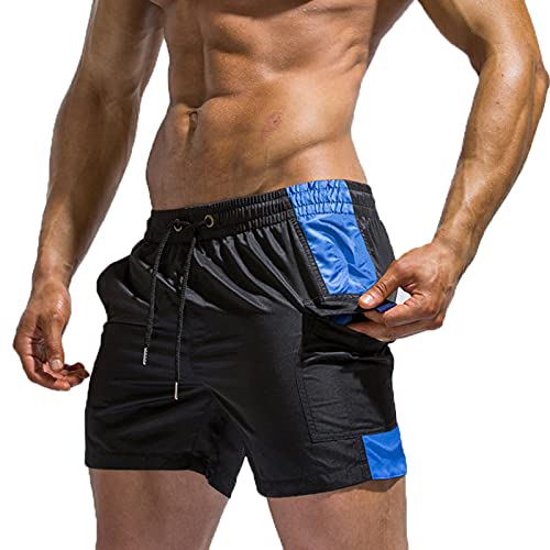 OMKMNOE Salon De Gym De l'homme Shorts De Musculation Rapide Bodybuilding Poids Peeling Formation Courir Jogger Sport Shorts Courts avec des Sacs,Noir,XL Cover