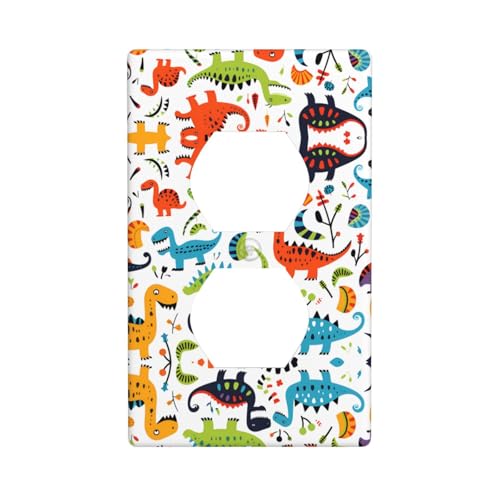 Phayah Placa de pared dúplex con patrón de dinosaurios, tamaño estándar, policarbonato termoplástico, doble enchufe