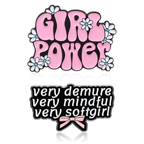 Ymapinc Y2K Cute Funny Bag Pins, 2Pcs "Very Demure Very Mindful Very Softgirl" & "Girl Power" Enamel Pins, Aesthetic Girly Vest Pin for Adults Tote Backpack, Cool Lapel Badge for Girls