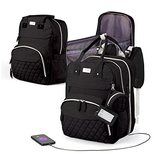 Image of Hödel Smart Diaper Bag with Changing Station - Nappy Backpack for Baby Boys and Girls 17 Pockets with Backrest, Soft Padded Shoulder Straps, Stroller Straps, Foldable Bassinet, Bed Mat - Black