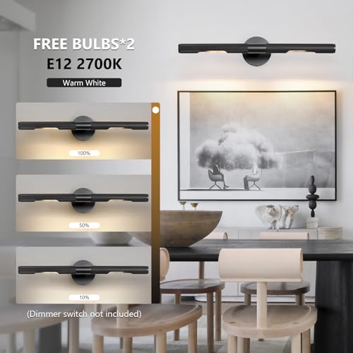 Image of 22 inch L Picture Light Dimmable Vanity Bathroom Light Rotatable 360 Wall Sconce Lights for Pictures Art Gallery Painting Frame,Include Bulbs,Black,22 inch L x 1.38 inch D