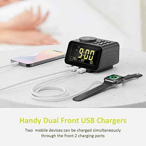 Uscce Alarm Clock Radio For Bedroom - 0-100% Dimmer, 2 Usb Chargers, Dual Alarm With Weekday/Weekend Mode, Fm Radio W/Auto-Off Timer, Battery Backup, Loud Alarm Clock For Heavy Sleeper(Wood Grain) #TOP6