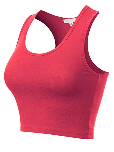 MixMatchy Women s Cotton Basic Sleeveless Racerback Sports Crop Tank Top Fuchsia M