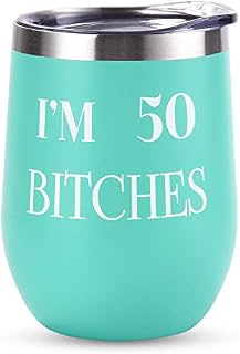 I'm 50 Stainless Steel Stemless Wine Tumbler Funny Wine Glasses with Lid Double