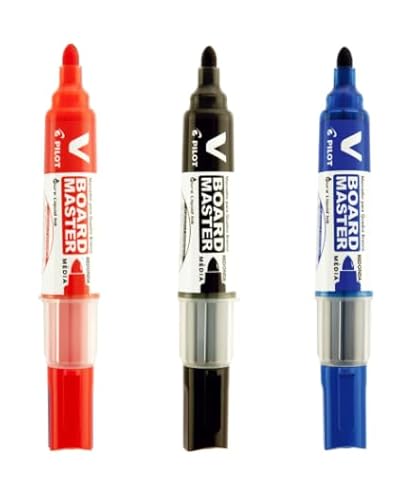 Kit 3 Pinceis marcador para quadro branco board master pilot original (Preto-Azul-Vermelho)