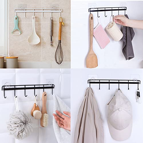 2 Pack Adhesive Wall Hooks Rack Kitchen Rail, Space Saving Heavy Duty Hanger With 6 For Bathroom Bedroom Closet, Utensil Hanging Knives, Spoon, Towel (White), 32X6X2.5Cm/12.6 X2.36 X1Inch #TOP2