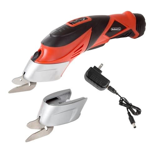 Cordless Electric Scissors with Two Blades - Fabric, Leather, Carpet and Cardboard Cutter - 3.6V Lithium-Ion Rechargeable Battery by Stalwart (Red)
