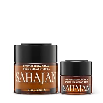 Sahajan Eternal Glow Cream & Golden Glow Eye Balm Bundle | Brightening Anti Aging Face & Eye Care with Vitamin C, Bakuchiol, Hyaluronic Acid & Centella | Hydrating Moisturizer for Fine Lines