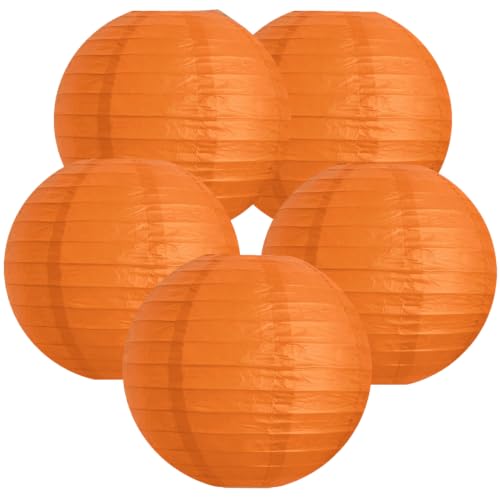 Image of 12 Inch Orange Round Paper lantern,Chinese Japanese Pendant Lamp Shade(Set of 5, Orange)