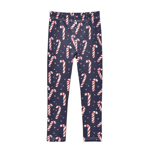 Christmas Candy Cane Polka Dots Blue Girls Leggings Ultra Soft Compression Yoga Gym Pants for Kids 4-10T