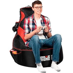 Gaming Bean Bag Chair for Adults [Cover ONLY No Filling] with High Back – Fun Gaming Sofa – Bean Bag Chairs for Adults and Teens – Dorm Chair – Gamer Beanbag Gaming Chair with Cup Holder (Black/Red)
