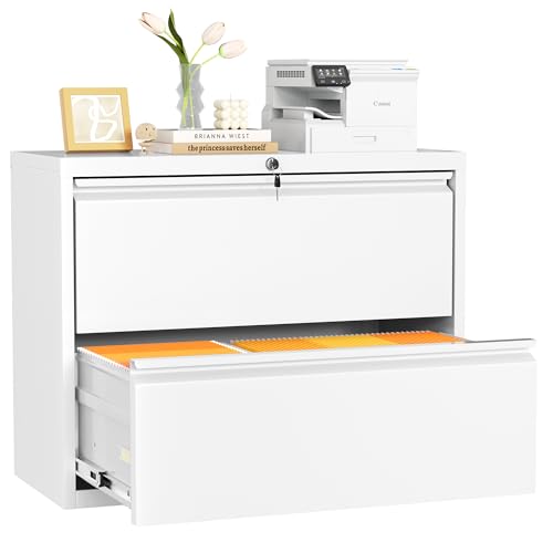 Intergreat White File Cabinet 2 Drawer, Metal Lateral Filing Cabinet With Lock, Office File Cabinets With Anti-Tilt Mechanism For Letter/Legal/A4/F4 cover
