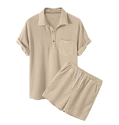 Ensemble d'été en velours côtelé abricot pour homme, la coupe XXL aux finitions premium