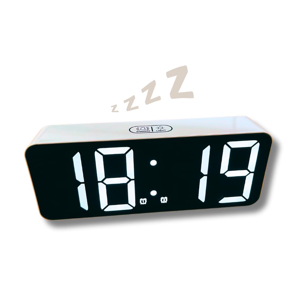 Sveglia digitale a LED con grande visualizzazione, sveglia digitale, bianco, da comodino, ricaricabile, con datario, temperatura, due allarmi, 12/24 HR