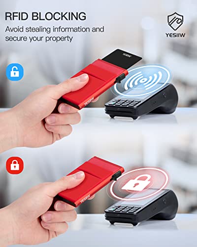 Yesiiw Wallet For Women And Men Pop Up Slim Card Wallet Rfid Blocking With Money Pocket | Minimalist Credit Card Holder For Womens | Rose Red #TOP4