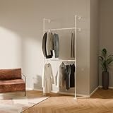 pamo Perchero de Pared Industrial Blanco 105x222 cm – Barra para Colgar Ropa de Tubos Metálicos – Vestidor Abierto Moderno – Armario Abierto Minimalista – Soporta 200 kg