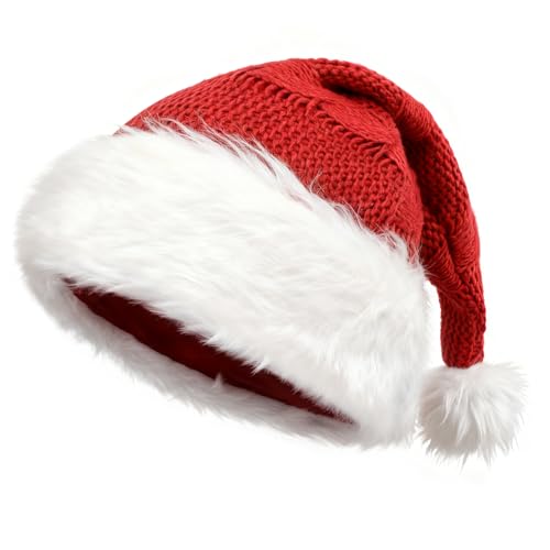 TAGVO Gorro Navideño para Adulto, Gorro Santa Claus Sombrero Navideño de Invierno Sombrero de Papá Noel Roja para Fiesta Festiva de Año Nuevo 55-60cm