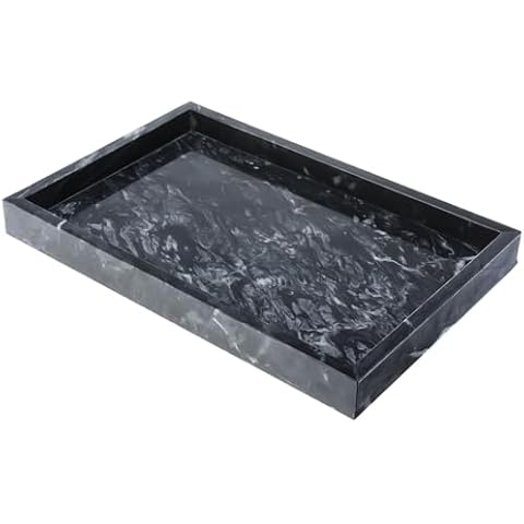 HighFree 12x8 inch Real Natural Marble Stone Tray, Black Perfume Marble Tray for Countertop, Non-Resin Marble Dresser Organizer Tray for Bathroom, Kitchen, Dresser, Coffee Table Cover
