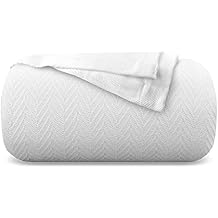 Comfortica Classics 100% Organic Cotton Super-Soft and Breathable Bed/Throw Blanket Herringbone Design - Twin, White