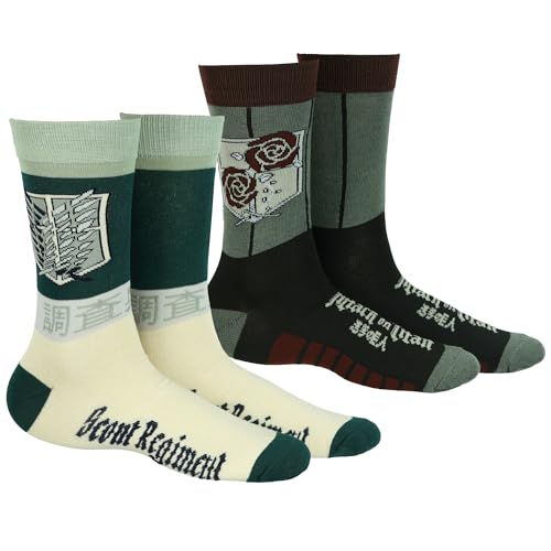 Attack on Titan Socks Scouting Legion and Stationary Guard Adult Mid Calf Crew Socks 2 Pairs Fits Shoe Size 8-12
