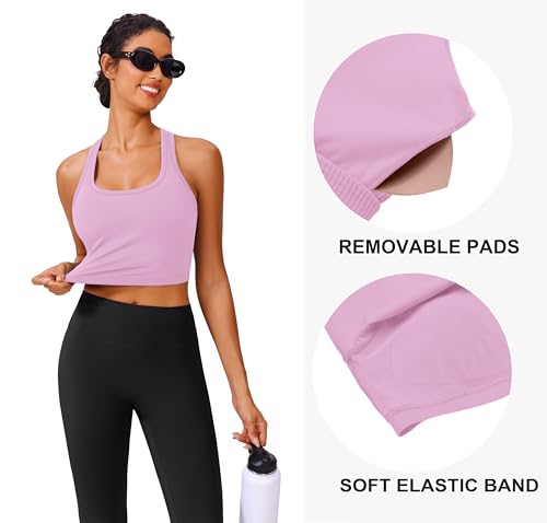 Image of PINSPARK Sports Bra Longline Racerback Tank Tops for Women Padded Workout Yoga Top