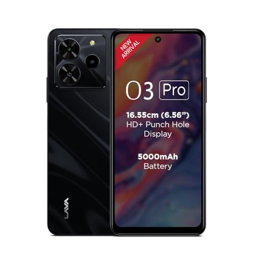 Image of Lava O3 Pro (Glossy Black, 4 GB RAM, 64 GB Storage)| Bigger 6.56 inch HD+ Display | 50 MP AI Triple Rear Camera | 8 MP Front Camera| 5000 mAh Battery | 10W Charging | Charger in Box