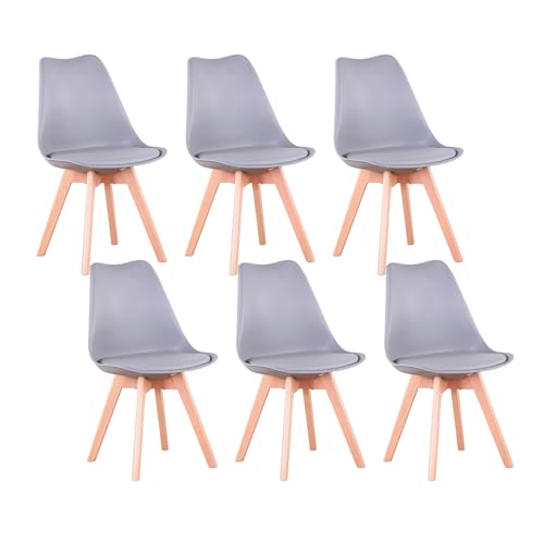 TTATC Pack de 6 Sillas de Comedor con Patas de Madera Maciza de Haya, Sillas de Cocina de Diseño Nórdico Sillas de Oficina...