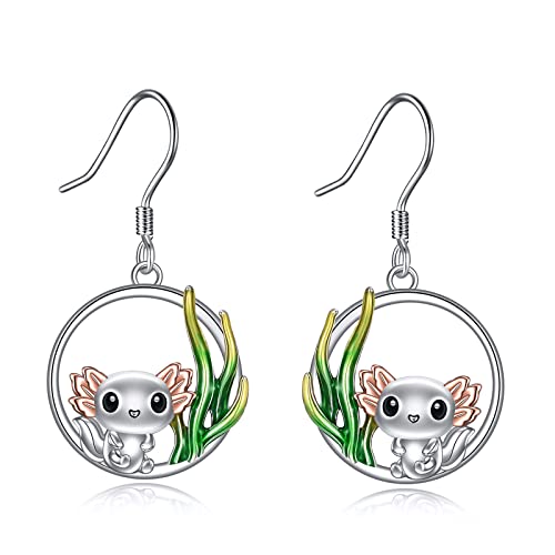 Axolotl Earrings Pendant Sterling Silver S925 Round Newt Axolotl Stud For Christmas Jewelry Gifts For Women Girls Mom #TOP12