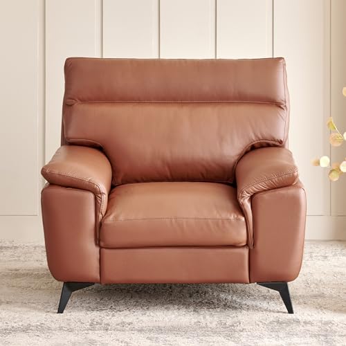 Image of Home Centre | Aprilla NXT Half Leather 1-Seater Sofa | Sofa for Living Room | Solid Wood | Tan | 1 Year Warranty