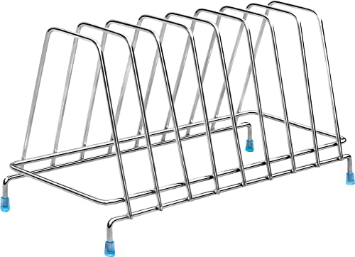 Image of Plantex Stainless Steel Plate Rack /8 Slot Plate Stand for Kitchen Cabinet /6-Inches Dish Rack with Anti-Skid Cap Coated Leg(Pack of 1, Size-6 Inches, Slot-8), 13.5x35.5x17 cm