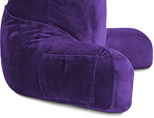 Image of Husband Pillow Reading Pillow with Arms - Standard Backrest for Sitting Up in Bed - Firm Support Bed Rest Pillow for Adults, Neck Roll, Removable Cover -TV, Reading, Lounging - Purple