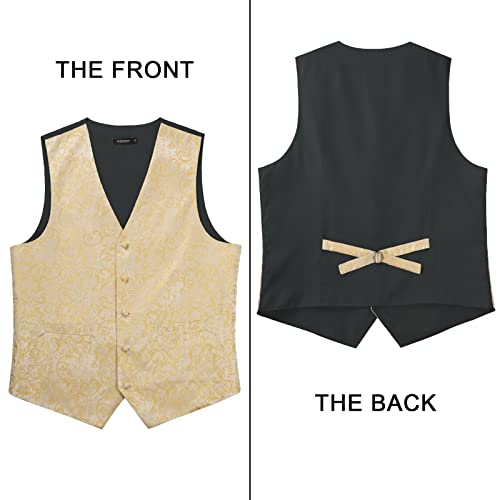 Image of HISDERN Vest and Tie Sets for Men Vests Paisley Floral Jacquard Necktie Pocket Square 3PCS Waistcoat for Suit or Tuxedo