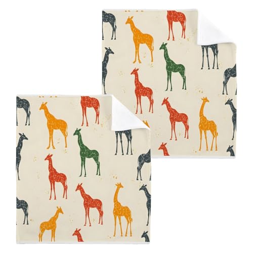 ALAZA Wash Cloth Set 100% Cotton Fingertip Towels Face Cloths Sets Giraffe Multicolor Highly Absorbent Soft Feel Set of 2