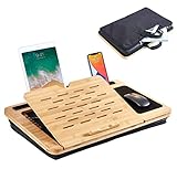Bamboo Laptop Lap Desk, Angle Adjustable with Sleeve Case Bag and Soft Cushion, Laptop Computer Stand Bed Desk with Mouse Pad and Media Slots (Bamboo for Desktop Black for Sleeve Case)