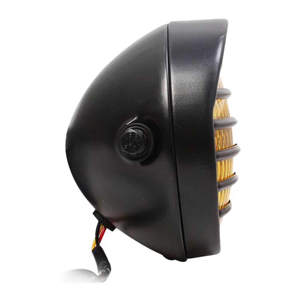 MACHSWON Reflektor motocyklowy 14,5 cm, uniwersalny 35 W 12 V motocykl retro czarna obudowa czołówka przedni reflektor, halogenowa lampa czołowa, osłona na kratkę z uchwytem, bursztynowa soczewka