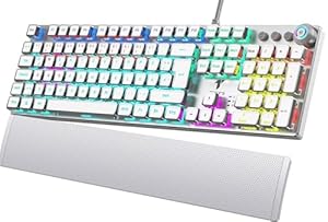 TECURS Gaming Mechanische Tastatur - Programmierbare Gamer Mit Magnetische Handgelenkauflage, Rote Schalter, 19 LED Modi, Multimedia-Tasten, PC Mit Kabel QWERTZ DE-Layout, Weiß