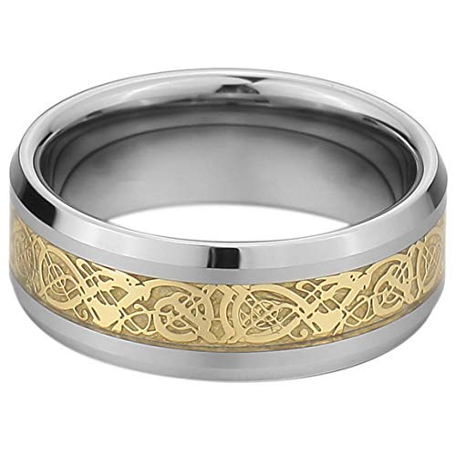 Inblue Men's Tungsten Ring Band Silver Gold Tone Irish Celtic Knot Dragon Wedding Size9 #TOP1
