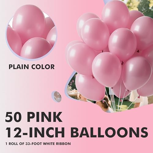 Image of Pink Balloons Latex Party Balloons, 50pcs 12 inch Light Pink Balloons | Round Helium Pastel Pink Bridal Pink Balloons for Wedding Bridal Shower Gender Reveal Birthday Princess Party Decorations