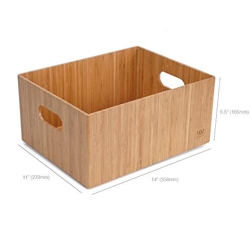 Bamboo Storage Box Multi-Purpose Organizer For Kitchen Supplies Holder, Fruit Bin, Cabinets, Pantry With Built In Handles, Stackable, 14” X 11” X 6.5” #TOP1