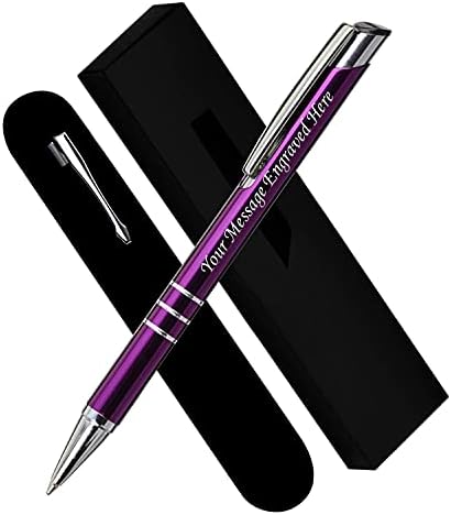 Paul Clover Personalised Engraved Blue Ink Ballpoint Pen with Medium Point - Refillable - Lacquered Aluminium Finish - Velvet Pouch, Gift Box & Black Refill - Great Gift for Men, Women - Beige