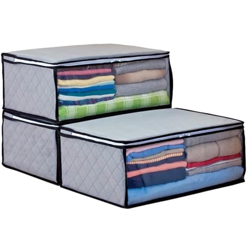 ３枚セット 収納ケース 活性炭消臭 透明窓付き 通気性の良い 不織布製 消臭保管 洋服 収納ボックス 衣装ケース 収納袋 クローゼットのサムネイル