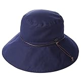 Comhats Faltbarer Damen Sonnenhut Sommerhut UPF 50 breite Krempe mit Kinnriemen,99024_Schwarzblau,L (59-61 cm); Etikette 60cm