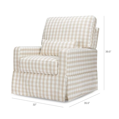 Image of Namesake Crawford Glider Recliner, Tan Gingham | 360 Swivel Ultra Cozy Glider Rocker for Feeding & Relaxing w / Lumbar Pillow - GREENGUARD Certified - For Nursery /Living Room