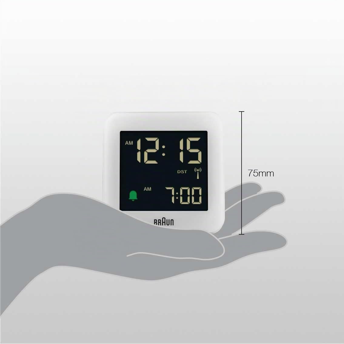 Braun Digitaler Funkwecker Mitteleuropäische Zeitzone (MEZ) mit Schlummerfunktion, Negatives LC-Display, Schnelleinstellfunktion, Crescendo-Alarm in Weiß, Modell BC09W-DCF.