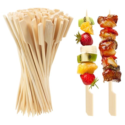 ANTETOK 100 Pieces Bamboo Skewers 12cm, Premium Food Grade BBQ Skewers Bamboo Cocktail Sticks for Finger Food, Kebab, Canape, Marshmallow, Fruit and Burger