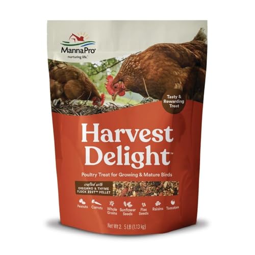 Image of Manna Pro Harvest Delight Poultry Treat, Whole Grain & Seed Mix with Fruits & Vegetables, 14% Protein Snack for Chickens, Ducks & Mixed Flocks, 2.25 lb (Pack of 6)