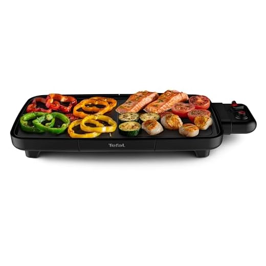 Tefal Plancha Booster Tischgrill, 2200 W, extra große Grillfläche, Boost-Zone, 6 Temperaturstufen, durchgängige Grillplatten, inklusive Fettablaufrinne, Thermo-Spot, Schwarz, CB6428